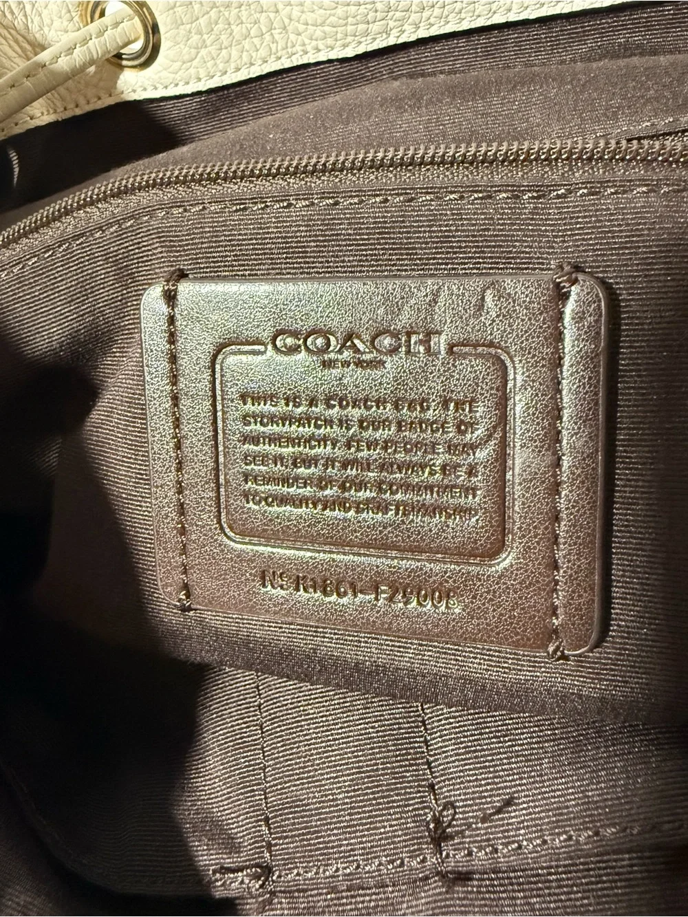 Coach Cream Pebbled Leather Backpack with Gold Hardware